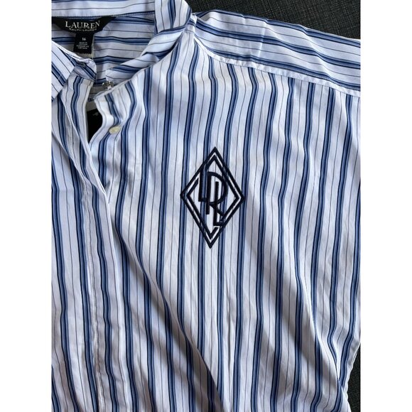NEW Polo Ralph Lauren 16 Striped Shirtdress White Blue 100% Cotton Shirt Dress - Picture 11 of 14